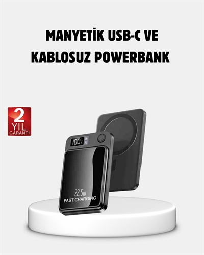 Manyetik Powerbank 15W Wireless Hızlı Şarj LED Ekranlı