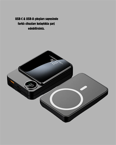 Manyetik Powerbank 15W Wireless Hızlı Şarj LED Ekranlı