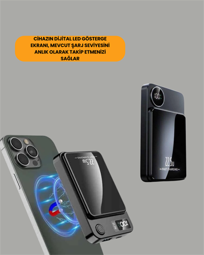 Manyetik ve Hızlı Kablosuz Şarj Güç Bankası Powerbank