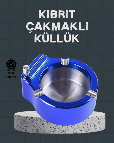 Masa Üstü Çakmaklı Küllük Paslanmaz Metal Gövde