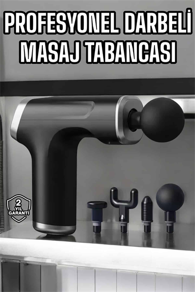 Masaj Tabancası 4 Başlıklı Kas ve Vücut Ağrıları İçin Şarjlı Darbeli