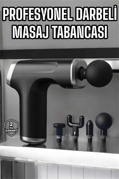 Masaj Tabancası 4 Başlıklı Kas ve Vücut Ağrıları İçin Şarjlı Darbeli