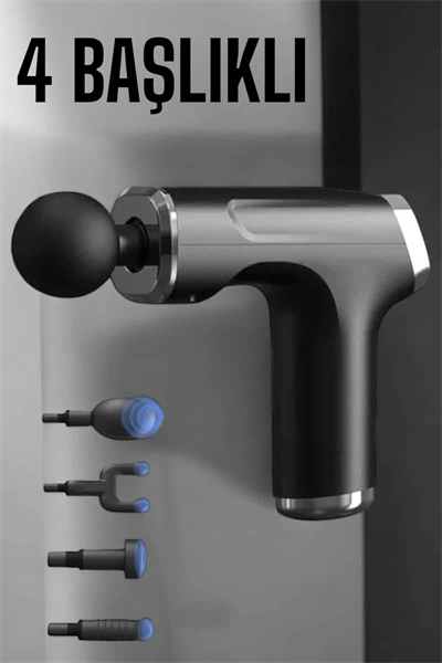 Masaj Tabancası 4 Başlıklı Kas ve Vücut Ağrıları İçin Şarjlı Darbeli