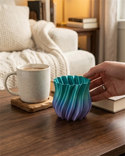 Mavi Degrade Kıvrımlı 3D Vazo Minimal Modern Ev Dekoru