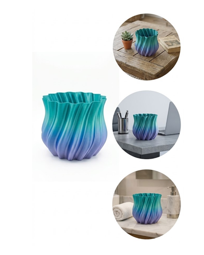 Mavi Degrade Kıvrımlı 3D Vazo Minimal Modern Ev Dekoru