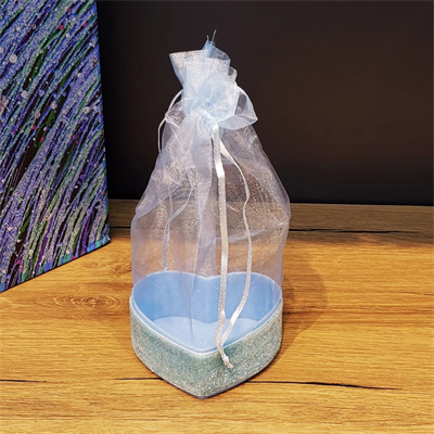 Mavi Kalp Tasarımlı Tül Kese