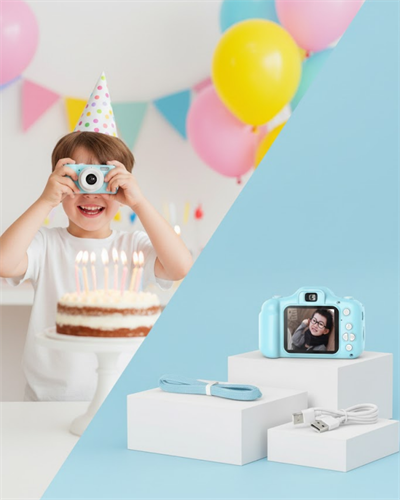 Mavi Kompakt Dijital Kamera HD Video ve Fotoğraf Çekim Özellikli USB Bağlantılı