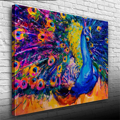 Mavi Renkli Tavus Kuşu Yağlıboya Kanvas Tablo 50 x 70