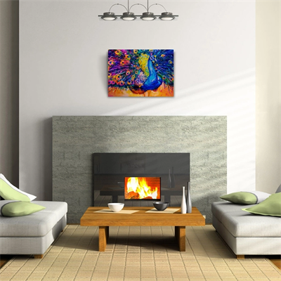 Mavi Renkli Tavus Kuşu Yağlıboya Kanvas Tablo 50 x 70