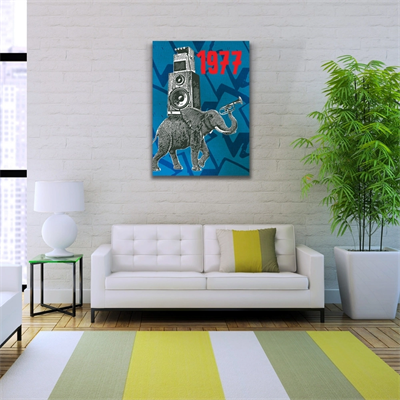 Mavi ve Gri Tonlarda Müzikal Afiş Kanvas Tablo 50 x 70