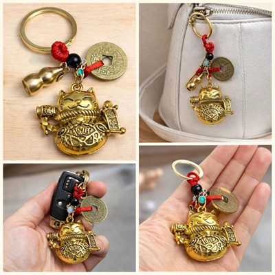 Metal Şans Ve Bereket Kedisi Anahtarlık Model 1