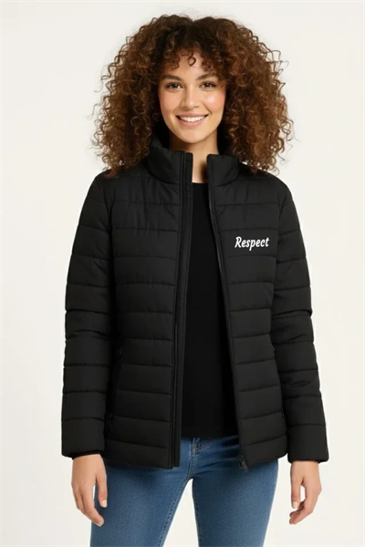 Mikro Su İtici Kapitone Baskılı Astarlı Fermuarlı Bomber Mont - Siyah