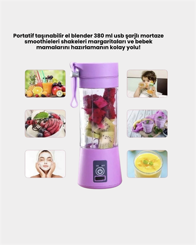 Mini Taşınabilir Blender 380ml USB Şarjlı Detoks Smoothie Hazırlayıcı