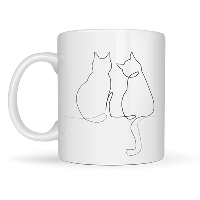Minimal Çizim İki Kedi Desenli Porselen Kupa MODEL 77 – Sevgi Temalı Şık Tasarım, Kahve & Çay Kupası