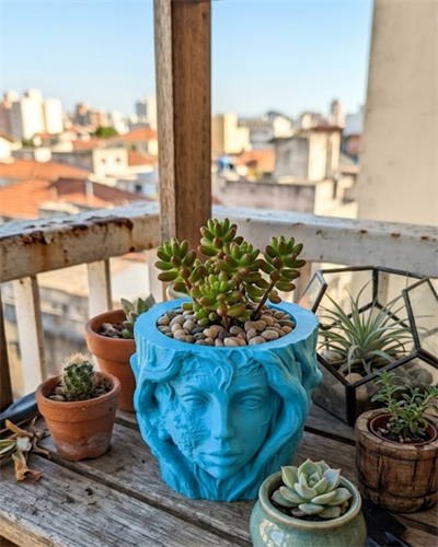 Minimalist Kadın Yüzü Heykel Tasarımlı 3D Dekoratif Saksı Vazo