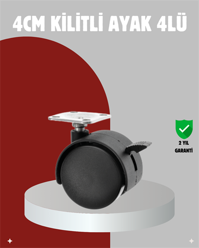 Mobilya İçin Kilitli 4 cm Tekerlek Ayak Seti