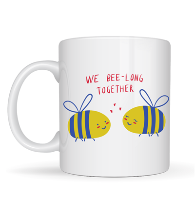 Model 24 We Bee-Long Together Yazılı Sevimli Arı Tasarımlı Porselen Kupa - Sevgiliye Arkadaşa Özel Hediye