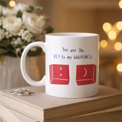 Model 25 – You Are the Key to My Happiness Tasarımlı Porselen Kupa -Anlamlı & Romantik Hediye