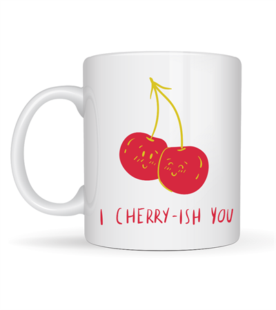 Model 26 – I Cherry-Ish You Yazılı Sevimli Kiraz Tasarımlı Porselen Kupa - Aşk Dolu Hediye Fikri