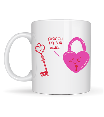 Model 27 – You’re The Key To My Heart Tasarımlı Porselen Kupa - Sevgiliye Arkadaşa Özel Anlamlı Hediye
