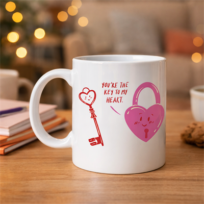 Model 27 – You’re The Key To My Heart Tasarımlı Porselen Kupa - Sevgiliye Arkadaşa Özel Anlamlı Hediye