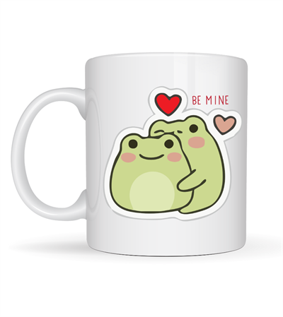Model 41 Be Mine Tasarımlı Sevimli Kurbağa Desenli Porselen Kupa Aşk Temalı Özel Tasarım Kahve Kupası