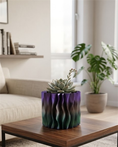 Modern Dalgalı Tasarımlı Mor 3D Dekoratif Vazo Ev Ofis Dekoru