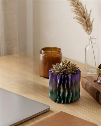 Modern Dalgalı Yüzey Tasarımlı Mor 3D Dekoratif Saksı Vazo
