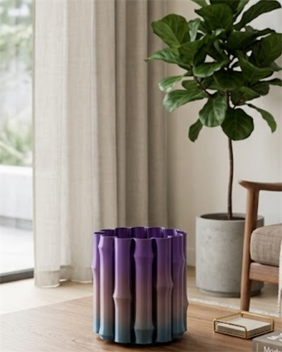 Modern Dekoratif Vazo Mor Gri Geçişli Şık Tasarım Masa Üstü Kullanım