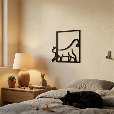 Modern Kedi Duvar Tablosu MDF Lazer Kesim Minimal Kedi Figürlü Duvar Süsü Şık Dekor