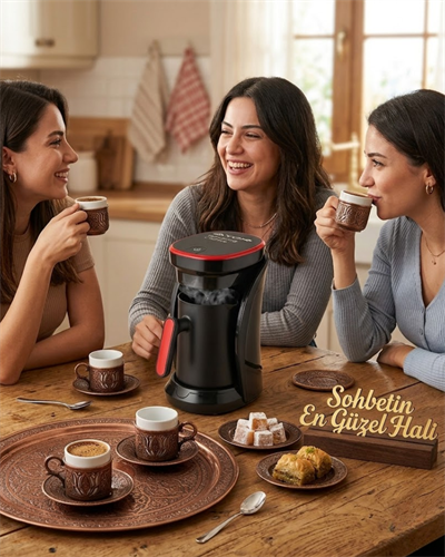 Modern Tasarımlı Türk Kahvesi Makinesi Taşma Emniyetli 4 Fincan Kapasiteli
