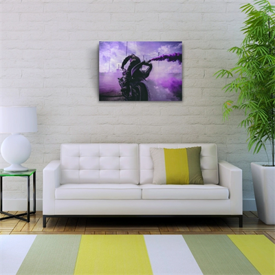 Mor Dumanlar saçan Motosiklet ve Sürücüsü Kanvas Tablo 50 x 70