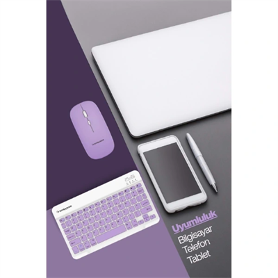 Mor Kablosuz Klavye Ve Mouse Seti