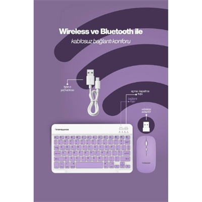Mor Kablosuz Klavye Ve Mouse Seti