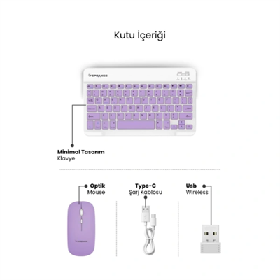 Mor Kablosuz Klavye Ve Mouse Seti