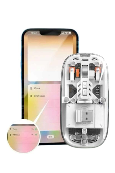 Mouse Fare Kablosuz Mouse Fare Şarjlı Bluetooth Sessiz 5 Tuşlu Şeffaf