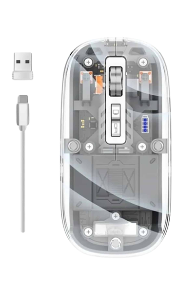 Mouse Fare Kablosuz Mouse Fare Şarjlı Bluetooth Sessiz 5 Tuşlu Şeffaf