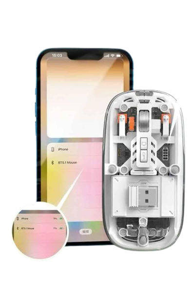 Mouse Fare Kablosuz Mouse Fare Şarjlı Bluetooth Sessiz 5 Tuşlu Şeffaf