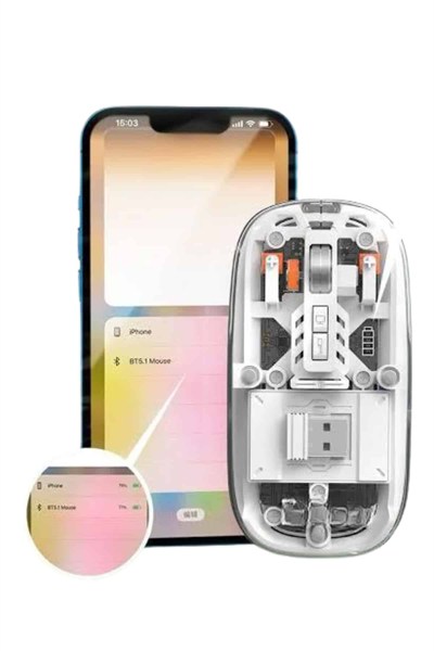 Mouse Fare Kablosuz Mouse Fare Şarjlı Bluetooth Sessiz 5 Tuşlu Şeffaf
