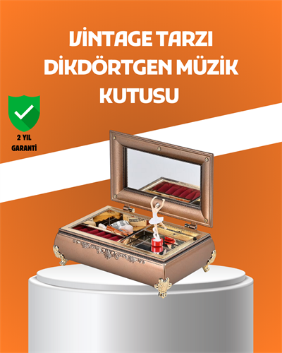 Müzikli Balerin Figürlü Takı Kutusu Piyano Desenli Dekoratif