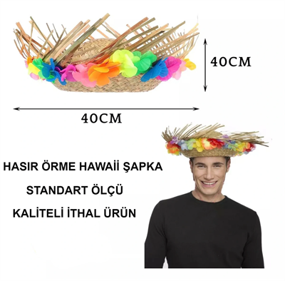 Natural Renkli Püsküllü Örme Hasır Hawaii Şapka