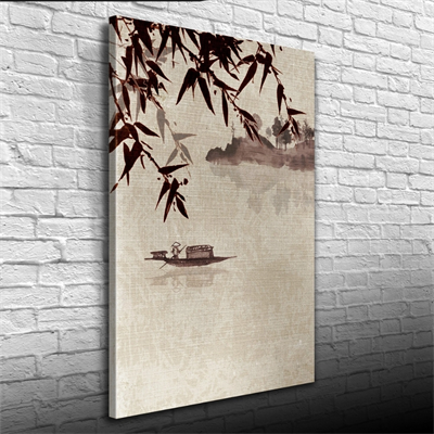 Nehirdeki Çinli Kayıkçı Suluboya Kanvas Tablo 50 x 70