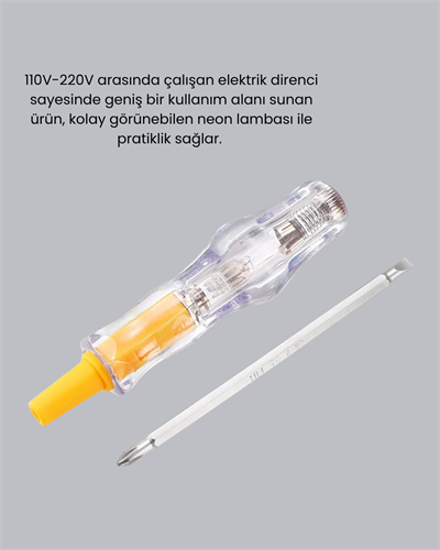 Neon Lambalı Elektrik Kontrol Kalemi Nikel Kaplama 110-220V