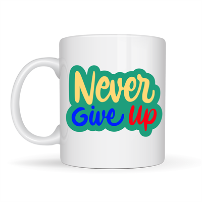 Never Give Up ASLA PES ETME Yazılı Porselen Kupa MODEL 145 – Motivasyon Temalı Renkli Tasarım – Kahve & Çay Kupası – Moral Veren Hediyelik Kupa