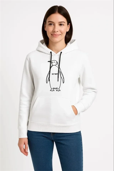 Nihilist Penguen Özel Tasarım Oversize Kapüşonlu Sweatshirt - Beyaz