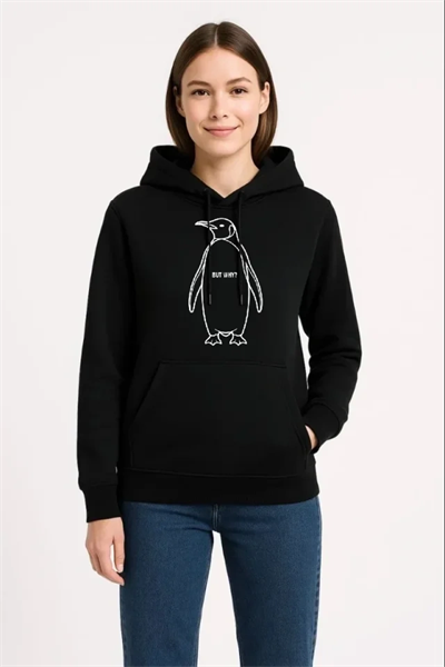 Nihilist Penguen Özel Tasarım Oversize Kapüşonlu Sweatshirt - Siyah