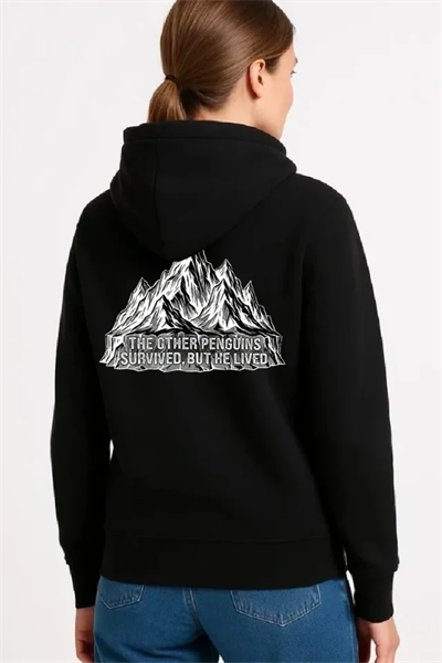 Nihilist Penguen Temalı Oversize Kapüşonlu Sweatshirt - Siyah