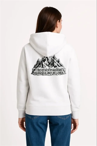 Nihilist Penguen Temalı Oversize Kapüşonlu Sweatshirt - Beyaz