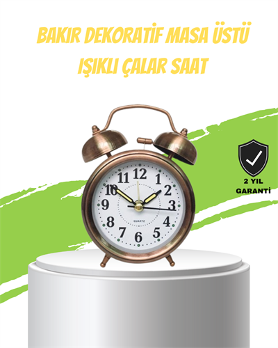 Nostaljik Bronz Metal Alarmlı Masa Saati Büyük Boy Dekoratif ve Şık Tasarım
