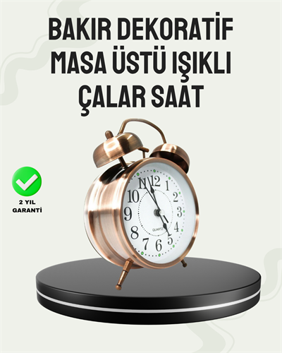 Nostaljik Büyük Boy Metal Masa Saati Bronz Kaplama ve Yüksek Sesli Alarm